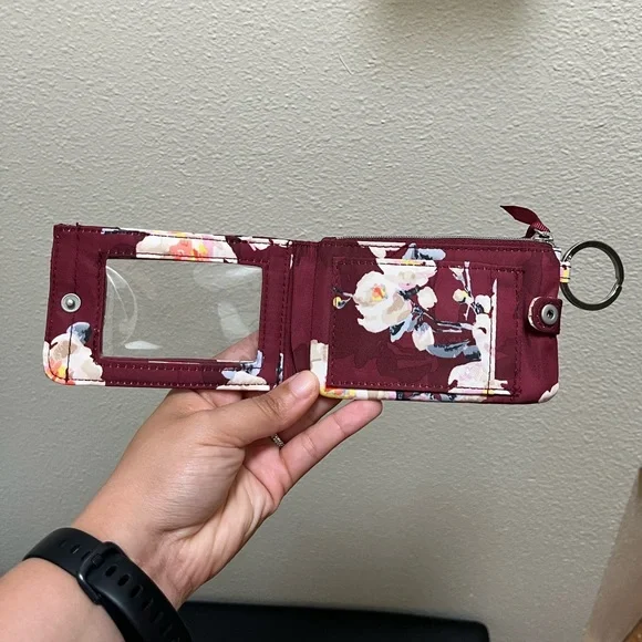 •VERA BRADLEY• RFID Deluxe Zip ID Case Blooms and Branches Burgundy Card Holder - Picture 2 of 9
